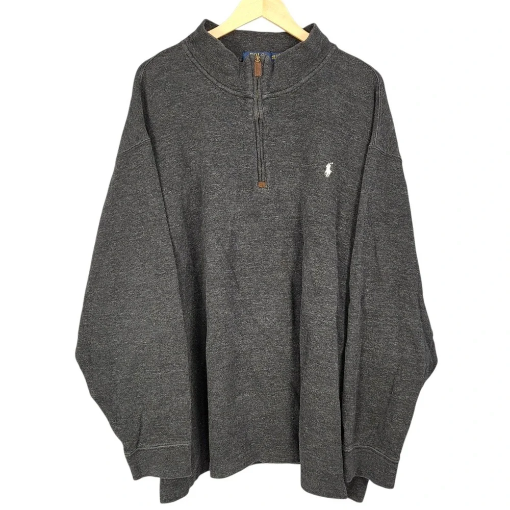 Polo Ralph Lauren 1/4 Zip Pullover Mens 4XB Dark Gray Sweater Long Sleeve Cotton